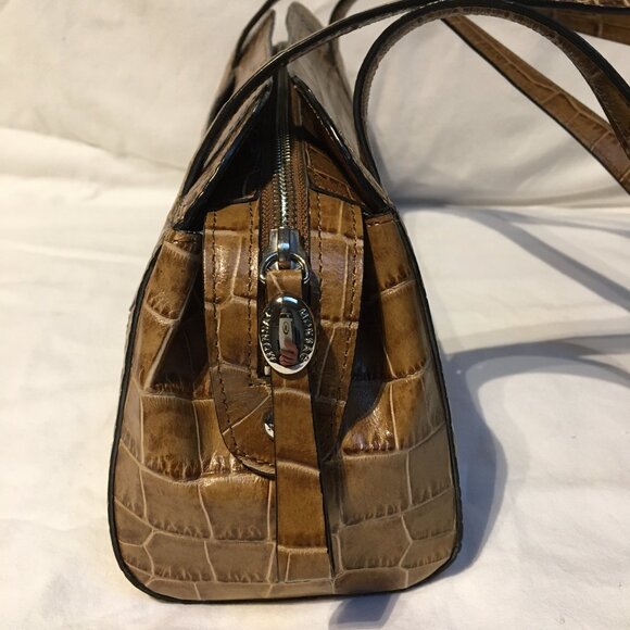 Cognac croco-print leather baguette - Picture 3 of 7